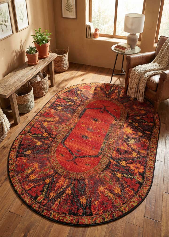 4' x 6' Easy-Clean Tribal Indoor / Outdoor Oval Rug