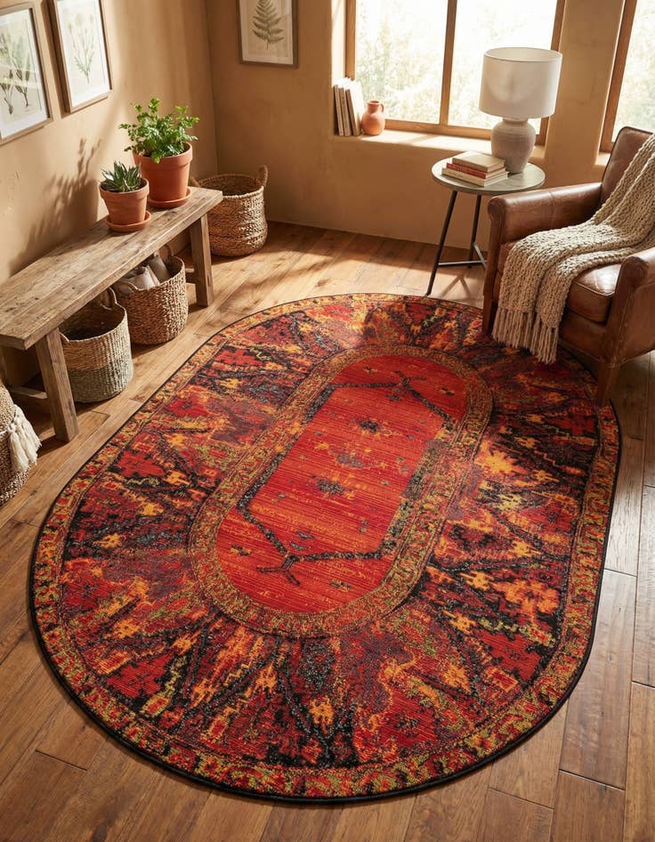 Detail image of 4' x 6' Easy-Clean Tribal Indoor / Outdoor Oval Rug