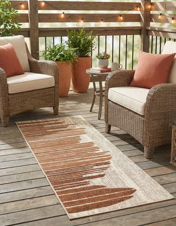 Beige Brown Easy-Clean Modern Indoor / Outdoor Runner Rug