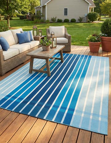 Blue Easy-Clean Ribbon Indoor / Outdoor Rug
