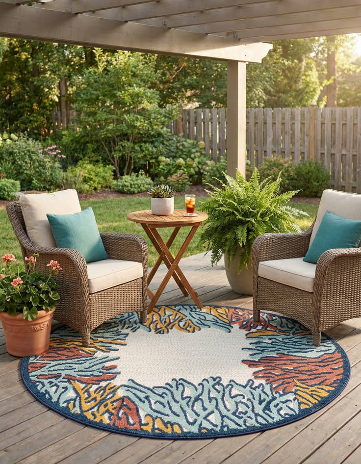 Detail image of 5' 3 x 5' 3  Washable Belize Indoor / Outdoor Round Rug