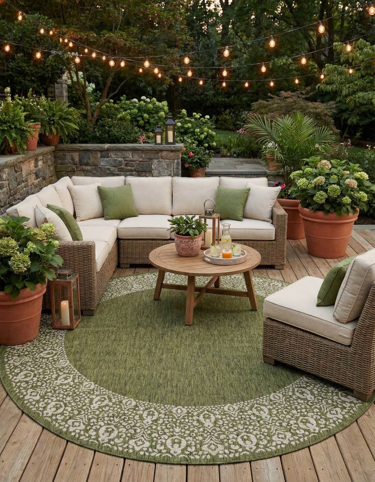 Detail image of  13' x 13'  Washable Border Indoor / Outdoor Round Rug