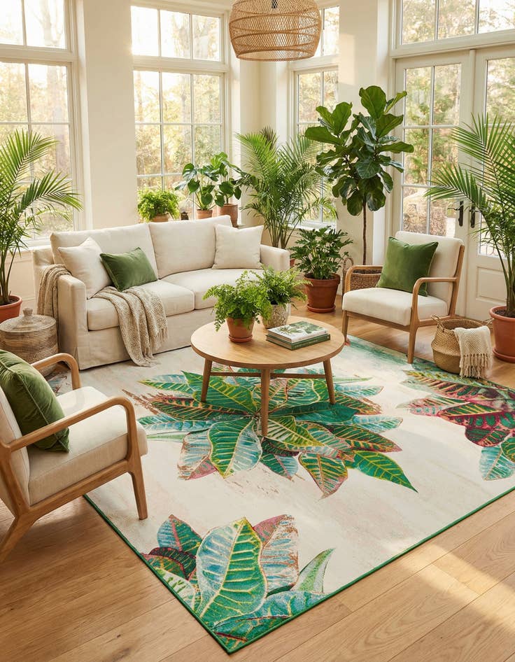 Detail image of  12' x 12'  Washable Botanical Indoor / Outdoor Square Rug