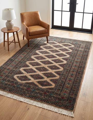 4' 3 x 5' 10 Hand Knotted Bokhara Oriental Wool Rug