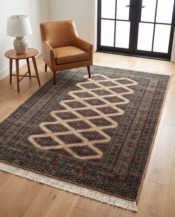4' 3 x 5' 10 Hand Knotted Bokhara Oriental Wool Rug