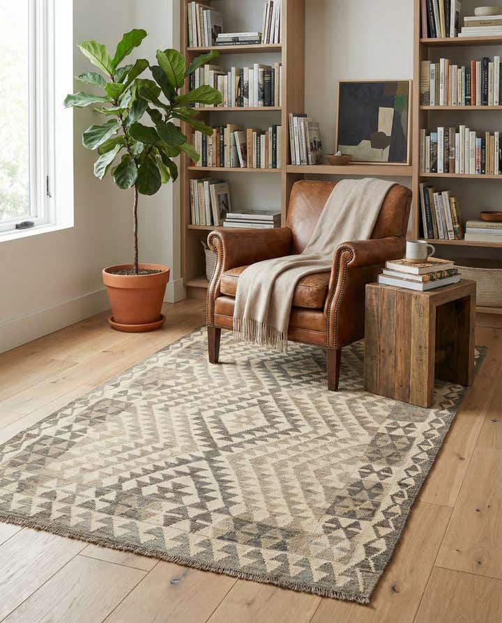 4' 1 x 5' 10 Hand Woven Kilim Maymana Wool Rug