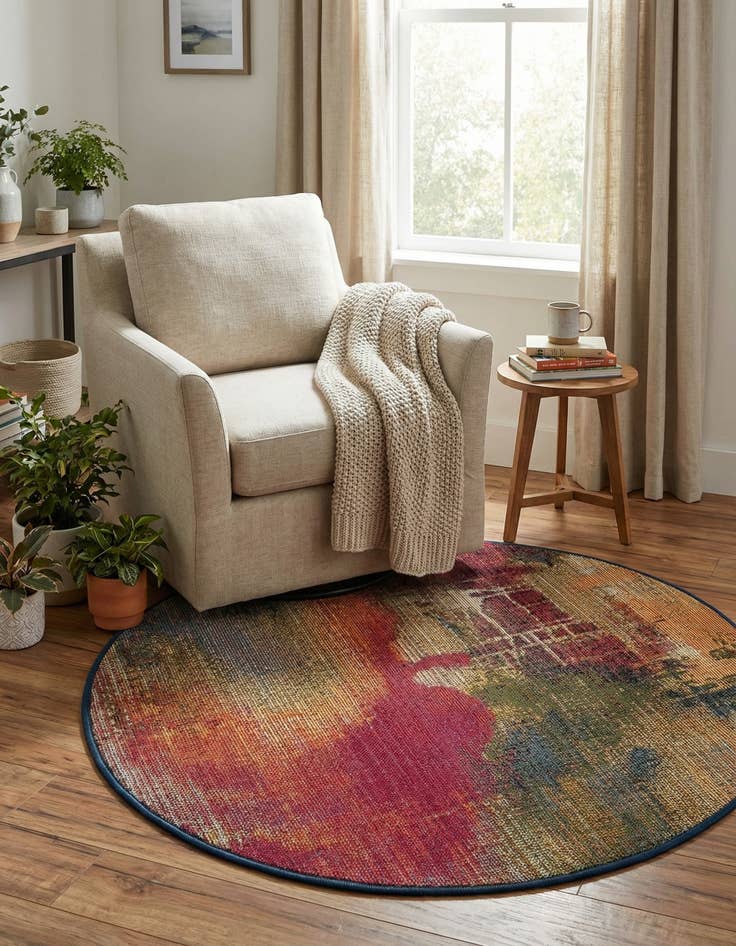 Detail image of 2' 7 x 2' 7  Washable Modern Indoor / Outdoor Round Rug