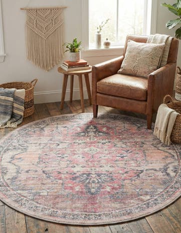 Beige pink Washable Nostalgia Round Rug