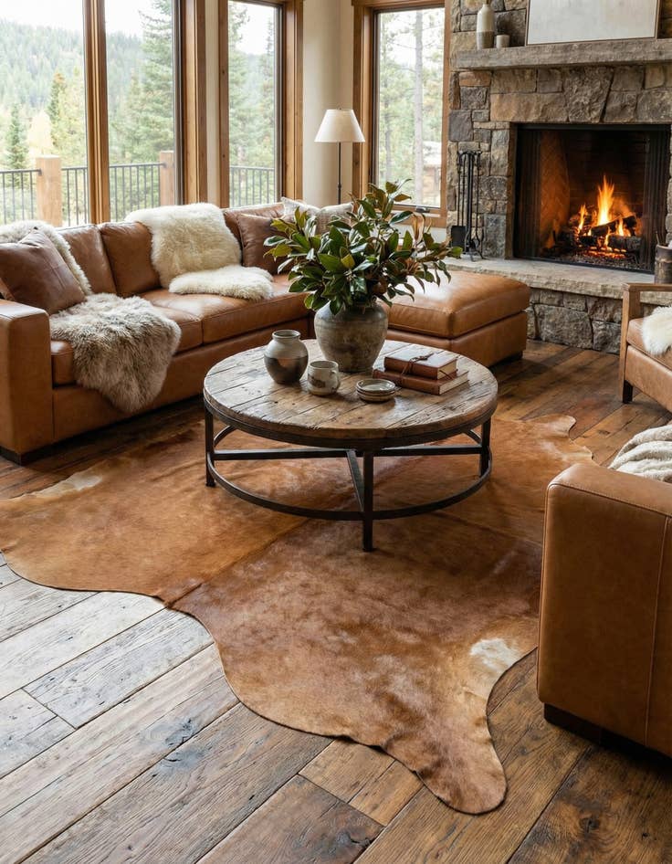 Detail image of 6' 1 x 6' 5 Cowhide Leather Square Rug