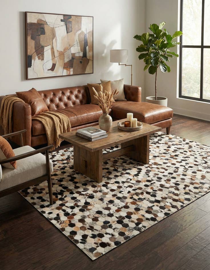 Detail image of 5' 1 x 8' Cowhide Leather Rug