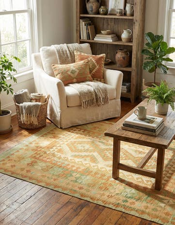4' 6 x 6' 8 Hand Woven Kilim Waziri Wool Rug