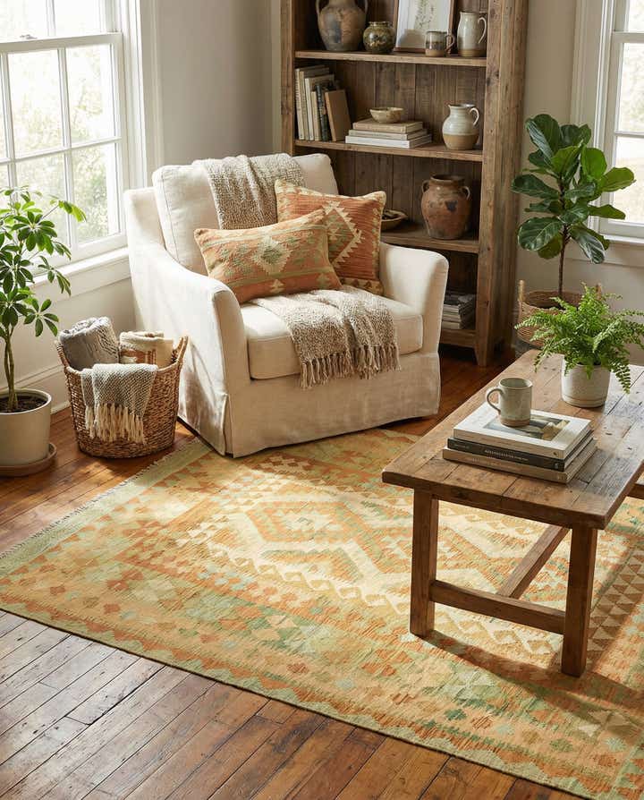 4' 6 x 6' 8 Hand Woven Kilim Waziri Wool Rug
