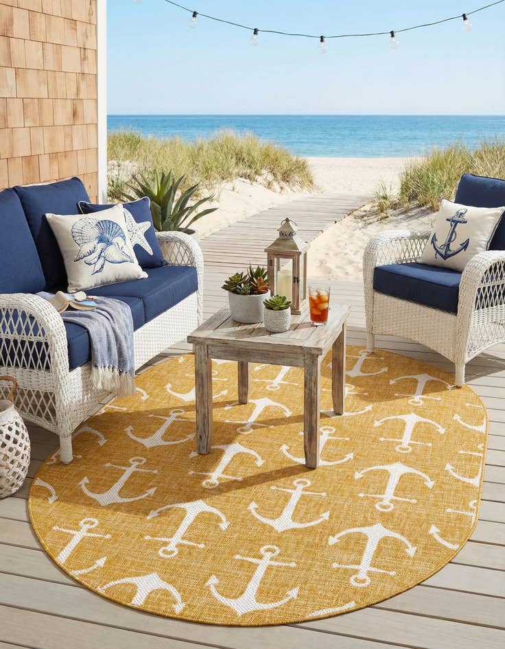 Detail image of  5' 3 x 8'  Washable Coastal Indoor / Outdoor Oval Rug