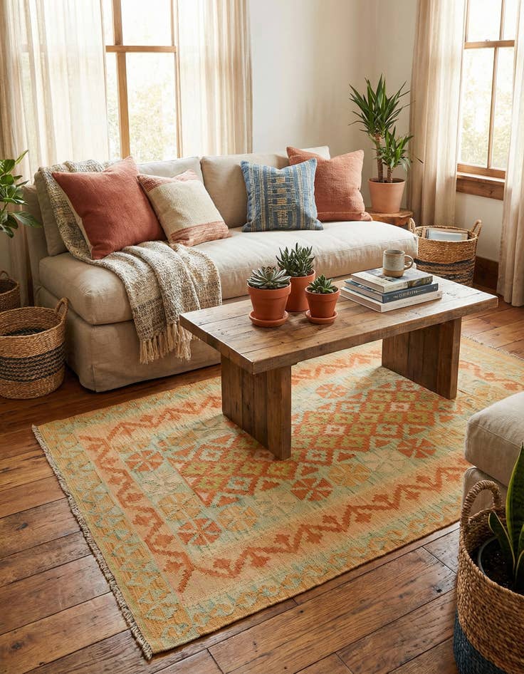 Detail image of 3' 3 x 4' 8  Hand Woven Kilim Waziri Wool Rug