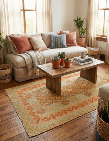 3' 3 x 4' 8 Hand Woven Kilim Waziri Wool Rug