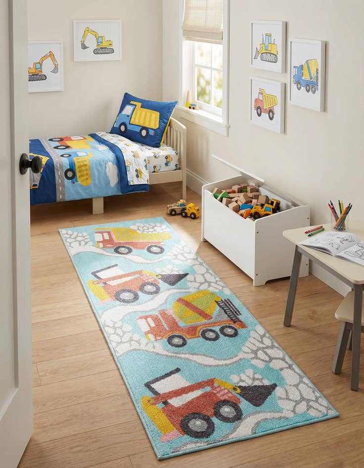 Detail image of 2' 2 x 6' Construction Whimsy Kids Runner Rug