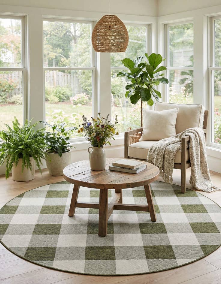 Detail image of 7' 10 x 7' 10  Washable Checkered Indoor / Outdoor Round Rug