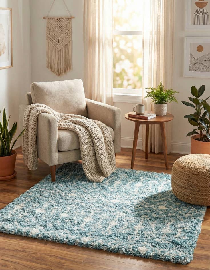 Detail image of 3' x 3' Moroccan Trellis Shag Square Rug