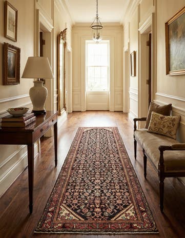 3' 7 x 10' 6 Hand Knotted Hossainabad Persian Wool Runner Rug
