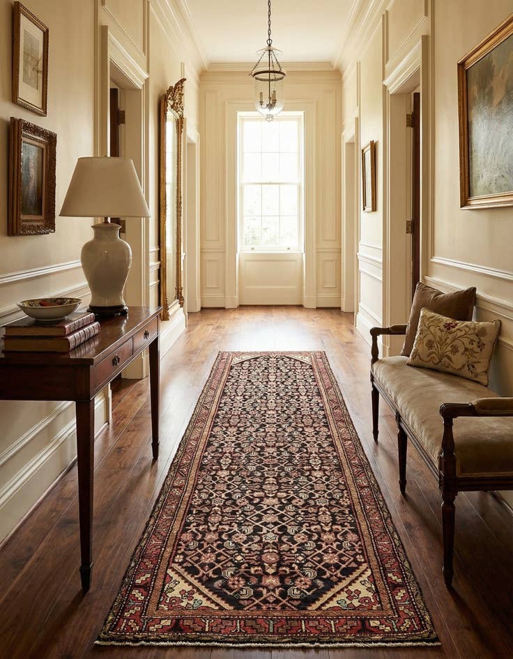 Detail image of 3' 7 x 10' 6  Hand Knotted Hossainabad Persian Wool Runner Rug