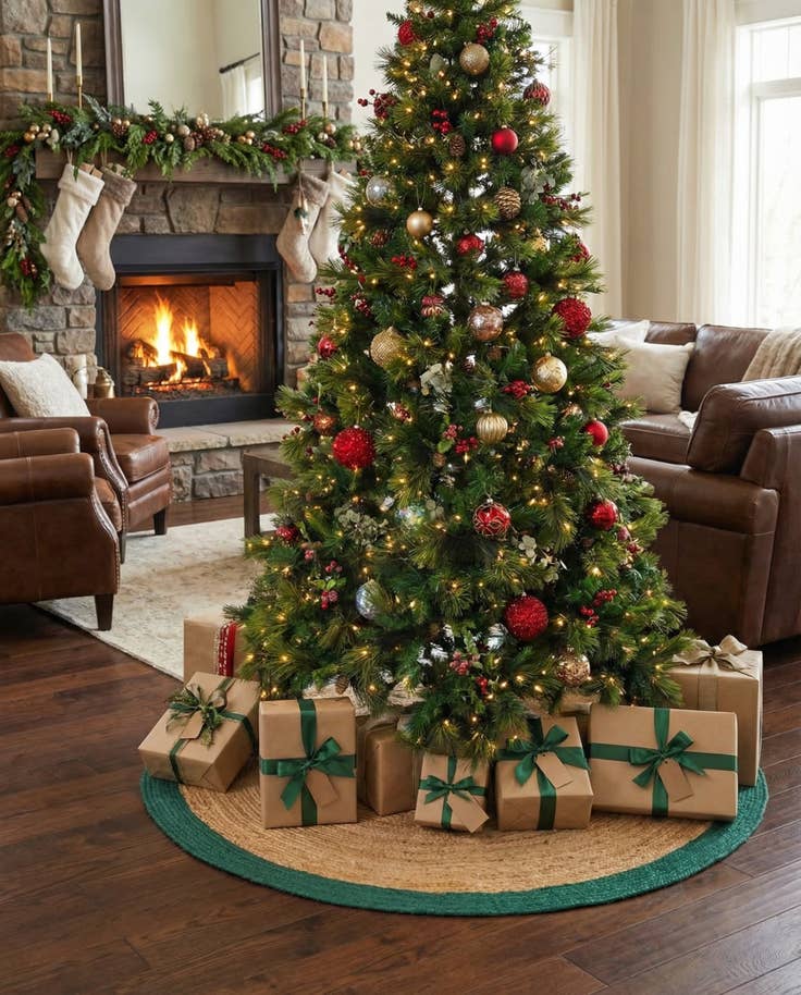 Detail image of 5' 1 x 5' 1 Hand Braided Christmas Tree Skirt