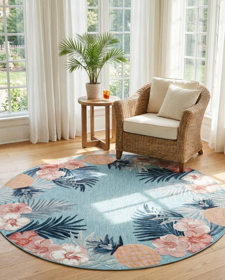 Detail image of 8' 2 x 8' 2 Easy-Clean Botanical Indoor / Outdoor Round Rug