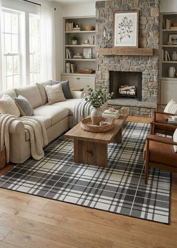 7' 10 x 10' Easy-Clean Checkered Indoor / Outdoor Rug