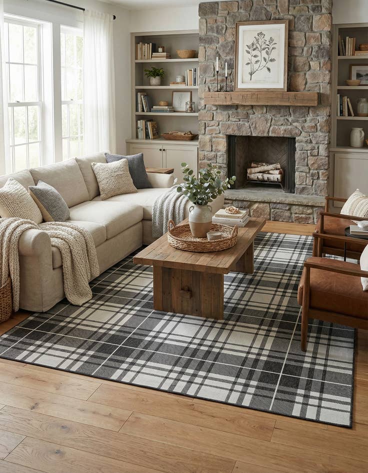 Detail image of  7' 10 x 10'  Washable Checkered Indoor / Outdoor Rug