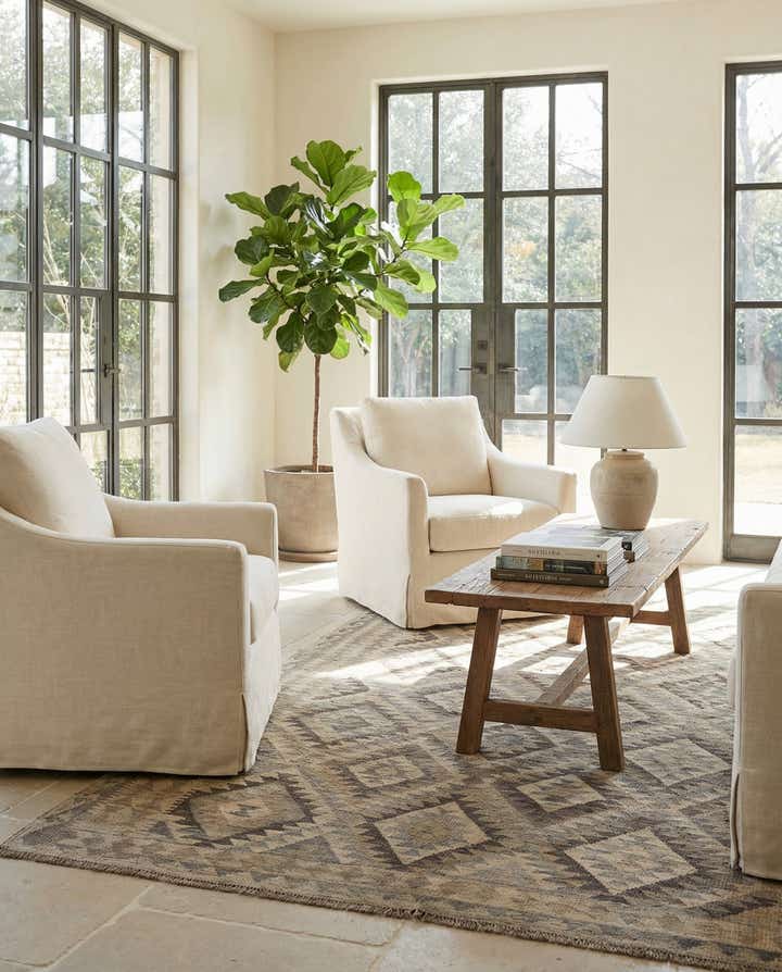 6' 5 x 9' 8 Hand Woven Kilim Maymana Wool Rug