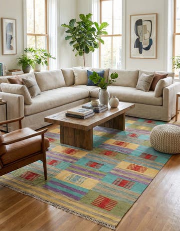 6' 7 x 9' 9 Hand Woven Kilim Modern Wool Rug