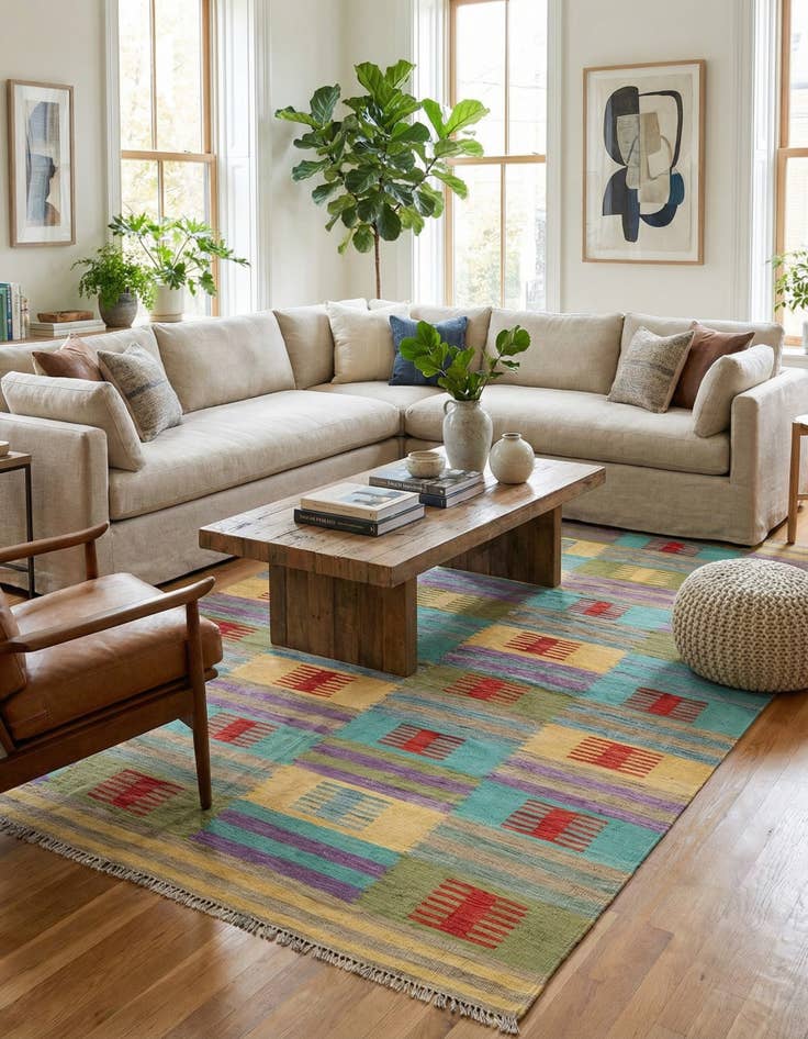 Detail image of 6' 7 x 9' 9  Hand Woven Kilim Modern Wool Rug