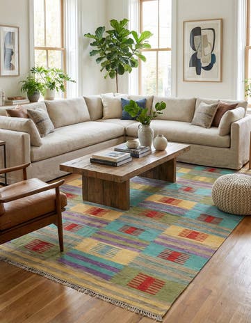6' 7 x 9' 9 Hand Woven Kilim Modern Wool Rug