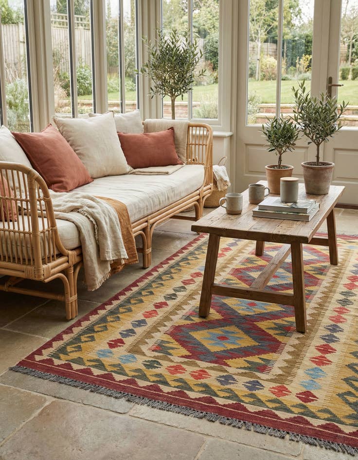 Detail image of 3' 4 x 6' 4  Hand Woven Kilim Maymana Wool Rug