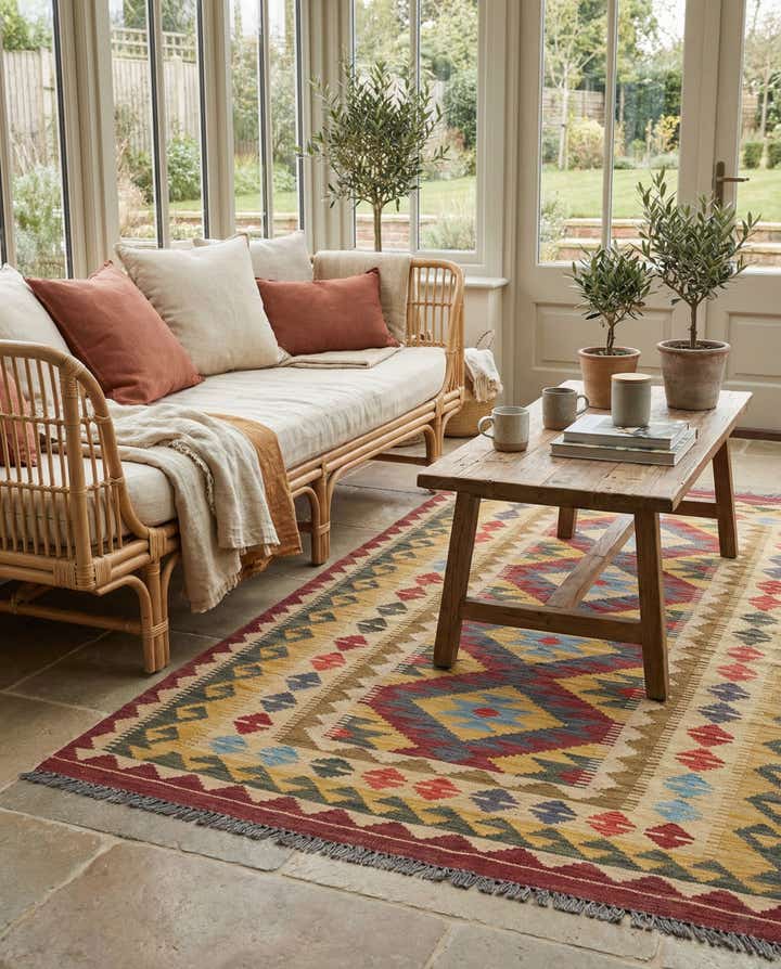 3' 4 x 6' 4 Hand Woven Kilim Maymana Wool Rug