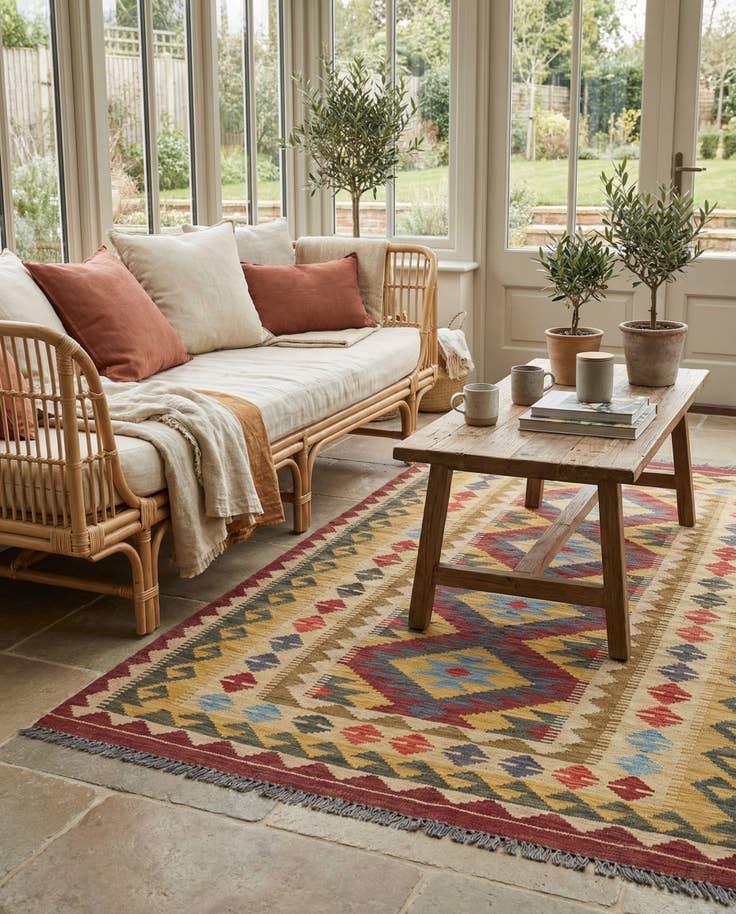 Detail image of 3' 4 x 6' 4 Hand Woven Kilim Maymana Wool Rug