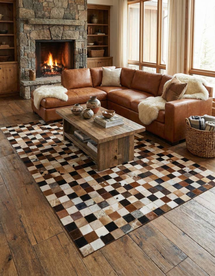 Detail image of 5' 1 x 8' Cowhide Leather Rug