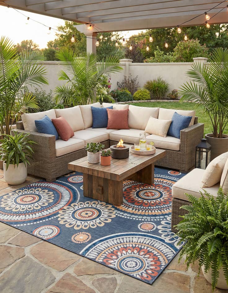 Detail image of  8' 2 x 8' 2  Washable Botanical Indoor / Outdoor Square Rug