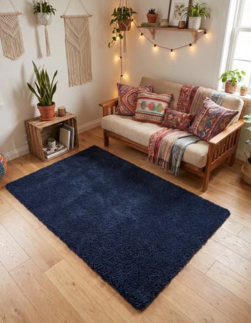 Midnight Blue Solid Shag Rug