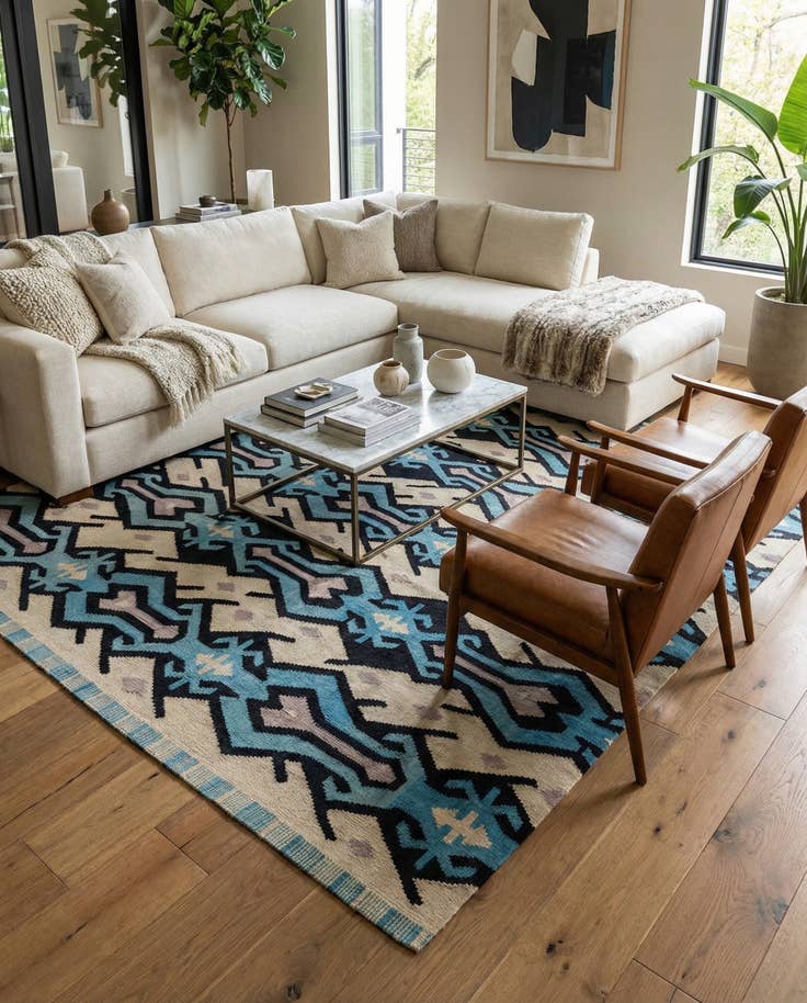 Detail image of 6' 2 x 7' 8 Hand Woven Kilim Modern Wool Rug