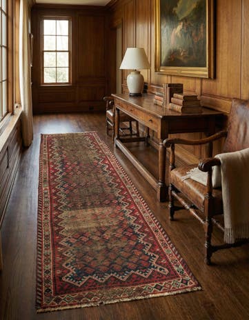 3' x 9' 4 Hand Knotted Hamedan Persian Wool Runner Rug