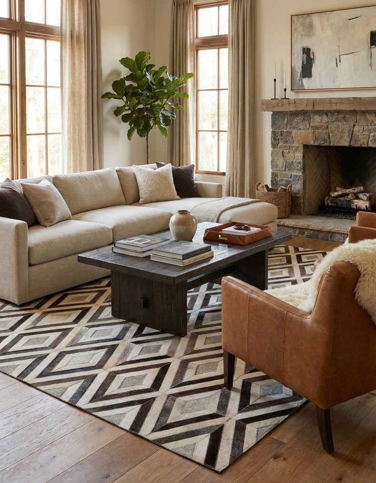 Detail image of  5' 1 x 7' 10 Cowhide - Patchwork Rug