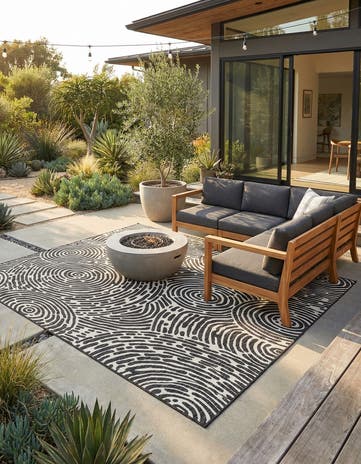 Black and White Easy-Clean Modern Indoor / Outdoor Rug