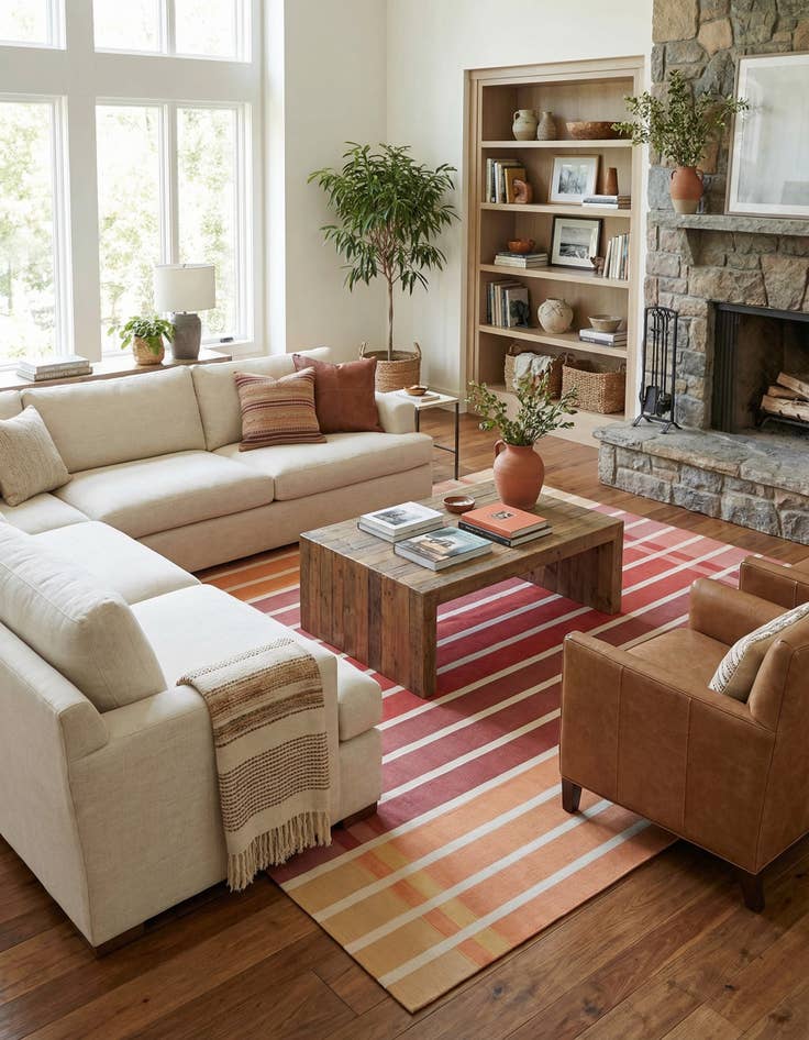 Detail image of 10' x 10'  Washable Striped Indoor / Outdoor Square Rug