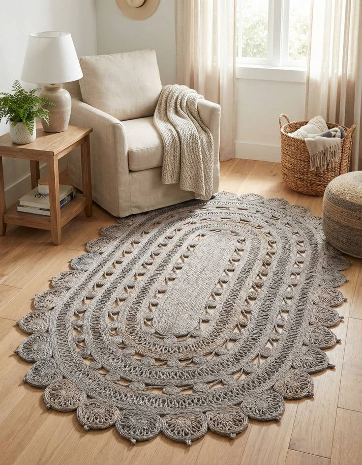 Detail image of  5' 1 x 8'  Hand Braided Jute Oval Rug