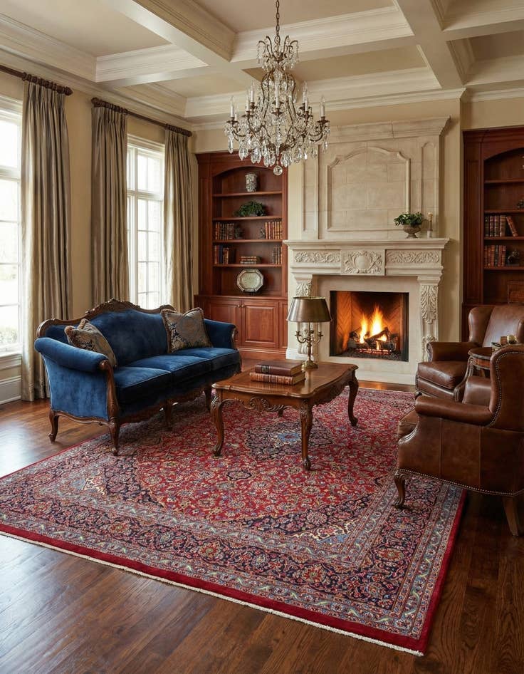 Detail image of 9' 10 x 12' 6  Hand Knotted Kashan Persian Wool Rug