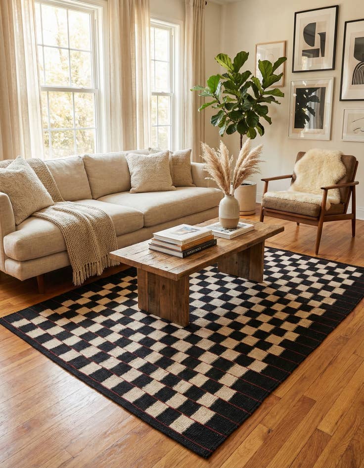 Detail image of 4' 3 x 5' 7  Hand Woven Kilim Modern Wool Rug