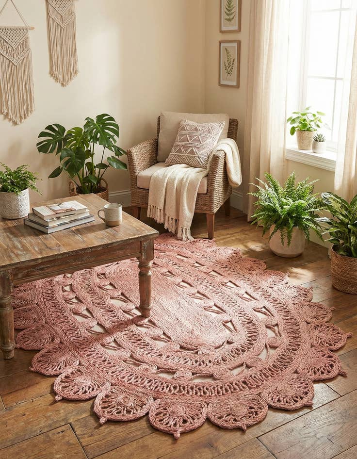 Detail image of  4' 1 x 6' 1  Hand Braided Jute Oval Rug