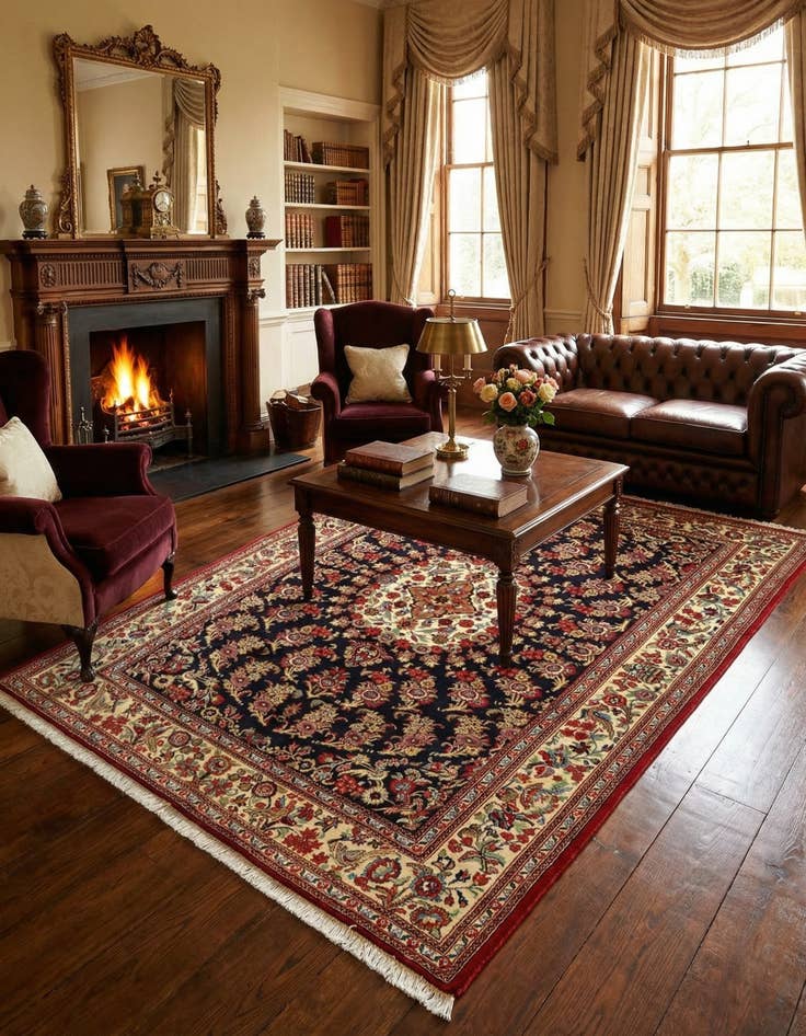 Detail image of  4' 7 x 6' 9  Hand Knotted Qom Persian Rug