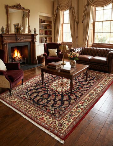 4' 7 x 6' 9 Hand Knotted Qom Persian Rug