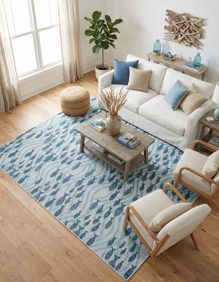 Detail image of 9' x 12'  Washable Coastal Indoor / Outdoor Rug